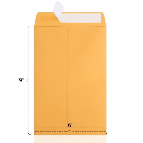 Poever 6x9 Catalog Envelopes 100 Pack Small Envelopes Brown Kraft Self Seal Security Mailing Envelopes for Documents, Cards, Photos, Office, Business