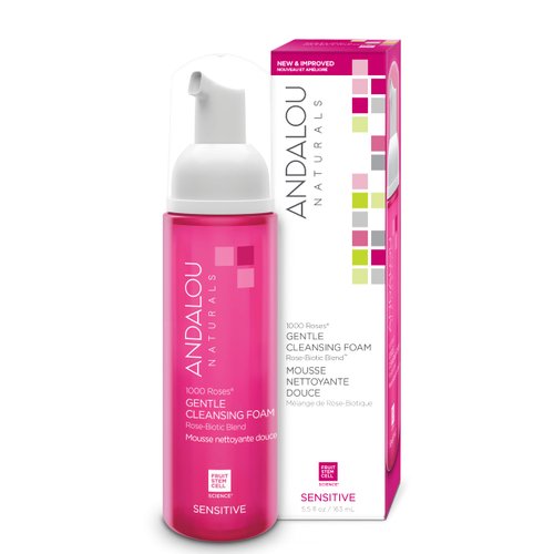 Andalou Naturals Face Wash, 1000 Roses Gentle Cleansing Foam, Sensitive Skin Facial Cleanser with Hydrating Vitamin E & Rose-Biotic Blend, Removes Makeup, Oil & Impurities, 5.5 Fl Oz
