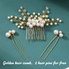 Yokawe Bridal Wedding Hair Comb Gold Crystal Bride Side Combs Pearl Hair Accessories for Women and Girls