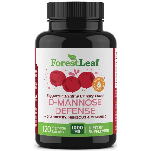 ForestLeaf D-Mannose Defense 1000mg - D Mannose with Cranberry, Hibiscus and Vitamin C - for Urinary Tract Health and Cleanse, Urinary Pain & Bladder Control - 120 Veggie Capsules