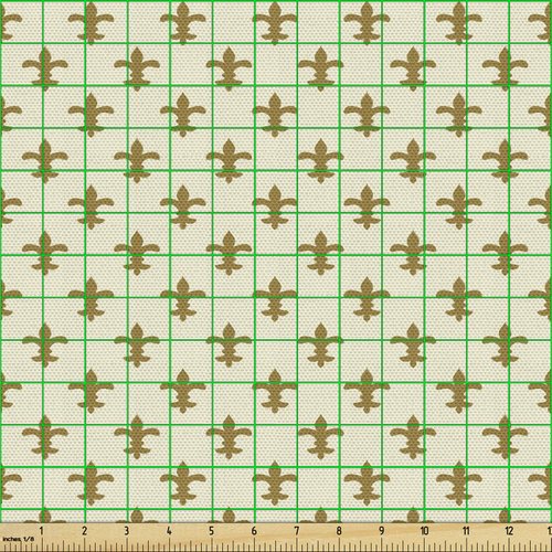 Ambesonne Retro Fabric by The Yard, Fleur-de-lis Flower of The Lily Design Traditional Repetitive Pattern, Decorative Fabric for Upholstery and Home Accents, 1 Yard, Cream Gold