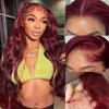 KinMos 99j Burgundy Lace Front Wigs Human Hair Wigs for Women Body Wave Glueless Lace Frontal Wigs Human Hair 180 Density 13x4 Lace Frontal Wig Pre Plucked with Baby Hair (22 inch, 99j)