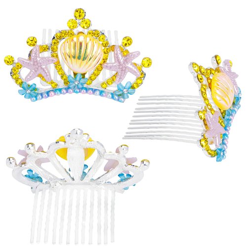 Didder Cute Mermaid Crown Hair Comb Sea Princess Tiara for Girls Starfish Seashell Pearl Crystal Ocean Themed Tiaras and Crown for Women Girls Halloween Costume Mermaid Birthday Party Decorations
