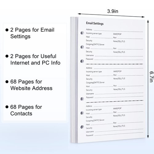 Password Address Book Refill Pages for 6-Ring Refillable Binder Password Address Notebook Replacement Page with 6 Holes 3.9″x 6.7″
