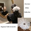 LINAYOHA 1Pcs Oversize White Polka Dot Organza Tulle Scrunchie for Girl Women Double Layer Dot Ruffle Tulle Mesh Fluffy Scrunchie Big Bulk Elastic Ponytail Holder Hair Tie Accessory Fashion Gift