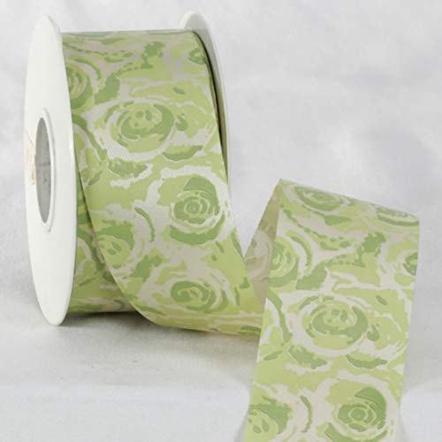 Green and Cream White Floral Ribbon 1.5" x 27 Yards