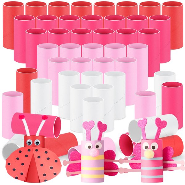 Henoyso 100 Packs Cardboard Tubes for Craft Easter Craft Tube 1.57 x 3.35 Inch Easter DIY Toilet Paper Empty Rolls Thick Tubes for Easter School Supplies Kid(Rose Red, Pink, Red, White)