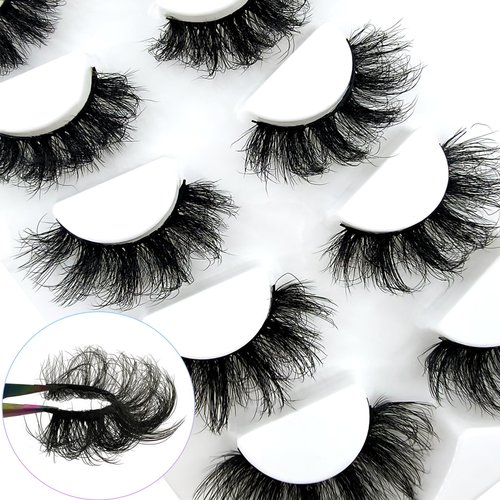 Mink Lashes Flu-ffy Lashes 20mm Long Flu-ffy False Eyelashes 3D Volume Curly Dramatic Fake Eyelashes Thick Full Lashes 5 Pairs Pack(5W-TB56)