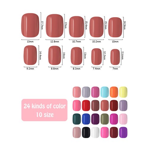 576 PCS Short Press on Nails, EBANKU 24 Colors Acrylic Short Square Fake Nail Solid Color Full Cover False Nails Tips for Women Girls Nail Decorations
