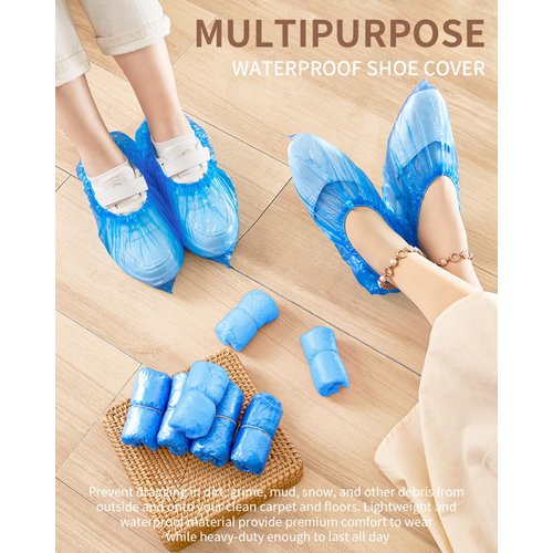 ioiopeak Disposable Shoe Covers 200 Pack (100 Pairs) | Reusable Premium CPE Waterproof Durable Booties Indoor | Protect Your Home, Floors and Shoes