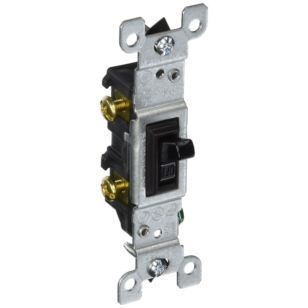 Leviton 1451-2E 15 Amp, 120 Volt, Toggle Framed Single-Pole AC Quiet Switch, Residential Grade, Grounding, Black