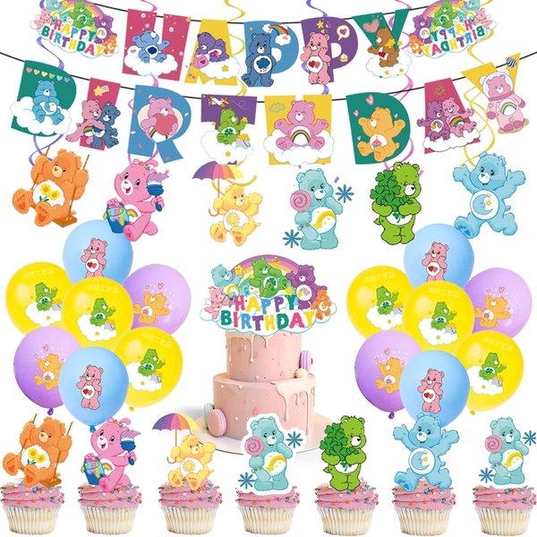 50 pcs Care cute Bears Party Decorations Party Favors Includes Happy Birthday Banner,Cake Topper,Cupcake Toppers,Hanging Swirl,Balloons Birthday Party Decorations Favors for Kids