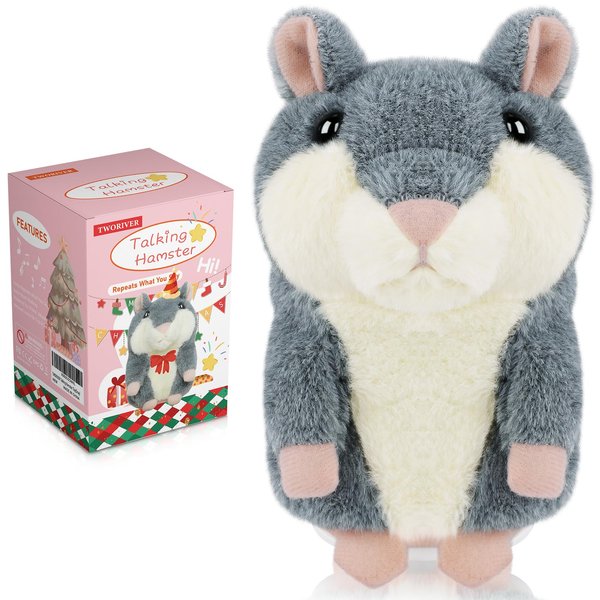 TWORIVER Toddler Toys for Ages 2-4 Talking Hamster Repeats What You Say,Toys for 2 3 4 Year Old Girl Boy Birthday Gift,Easter Basket Stuffers for Toddler 2 Year Old Girl Toys Stuffed Animals Toy Gray
