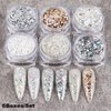 Holographic Nail Glitter Sequins,Nail Art Supplies 3D Sparkly Nail Art Flakes Hexagon Sequins Champagne Silver Manicure Tips Accessories Design Nail Powders for Acrylic Nails Art Decorations 6 Boxes