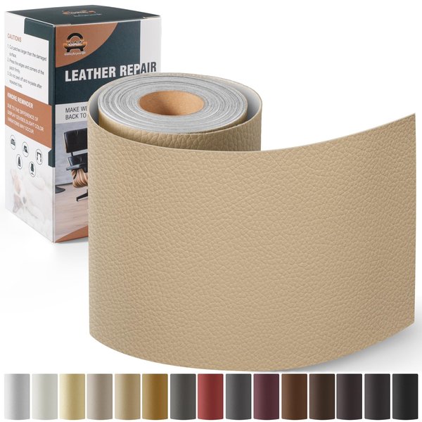Leather Repair Kit for Furniture 4"x 63" Leather Tape Repair Patch Self Adhesive Sofa Vinyl Repair Patch Kit for Car Seat,Couch,Boat Seat,Chair - Khaki