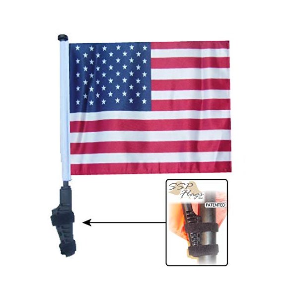USA Flag with SSP Flag EZ On and Off EXTENDED STRAPS Bracket for UTVs or Wide Bar Golf Carts