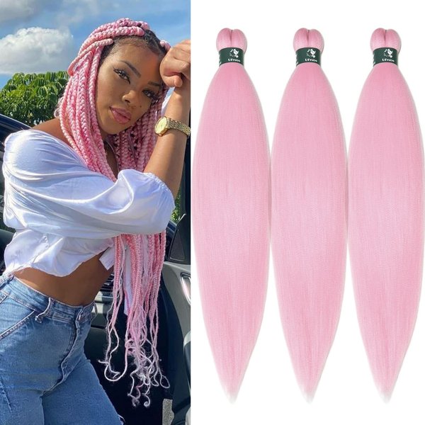 Pastel Light Pink Braiding Hair Pre Stretched Knotless Prestretched Braiding Hair Extensions for Twist Braiding Crochet Hair Pink 3 Packs 26 Inch Yaki by UPruyo (3 PastelPink)