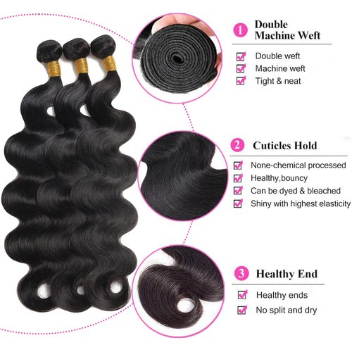 12A Brazilian Body Wave Bundles (18 18 18 Inch) Human Hair Bundles 100% Unprocessed Virgin Human Hair Body Wave 3 Bundles Human Hair Weave Bundles Natural Black Human Hair Extensions for Black Women