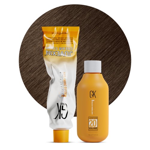 GK HAIR Global Keratin Natural 6 Dark Blonde Hair Color Cream Tube (3.4 Fl Oz/100ml) + 20 Volume Developer (5 Fl Oz/150ml) - Professional Permanent Long Lasting Toner Dye