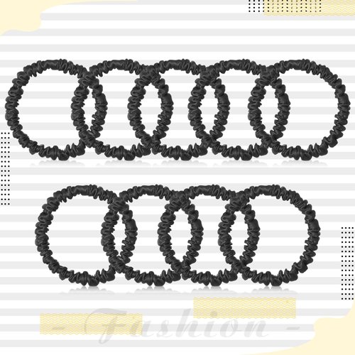 9 Pieces silk scrunchies Silk Hair Ties Skinny Hair Scrunchies Pure Silk Ponytail Holder Elastic Hair Bands Hair Accessories for Women Girls (Black,Classic Style)