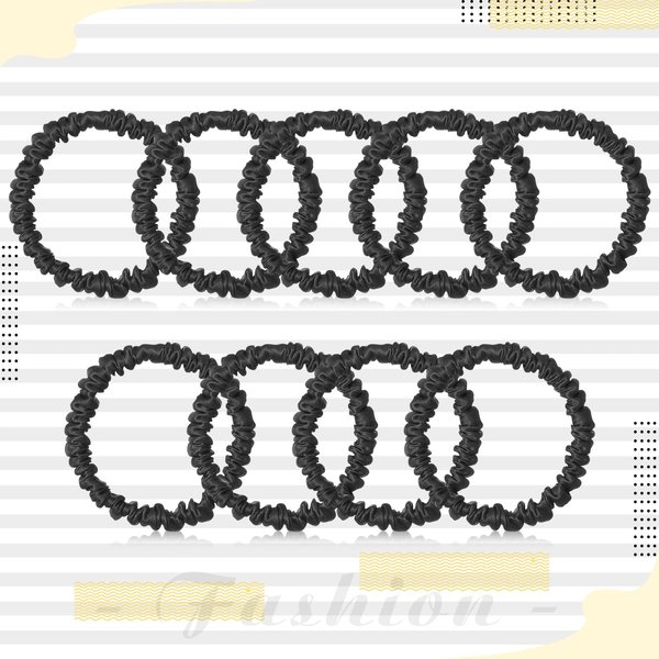 9 Pieces silk scrunchies Silk Hair Ties Skinny Hair Scrunchies Pure Silk Ponytail Holder Elastic Hair Bands Hair Accessories for Women Girls (Black,Classic Style)