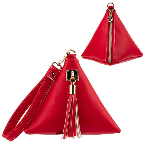 Women Leather Clutch Wallet Triangle Wristlet Purse with Wrist Strap