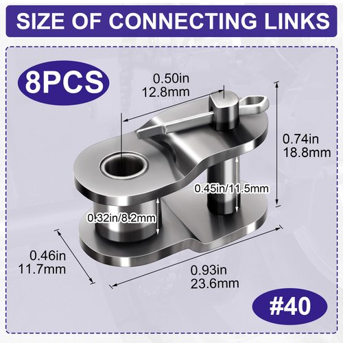 8 Pack #40 Roller Chain Offset Link, Carbon Steel Chain Links, Heavy Duty Chain Connecting Link, Rustproof Driver Links for Motorcycles, Bicycles, Karting