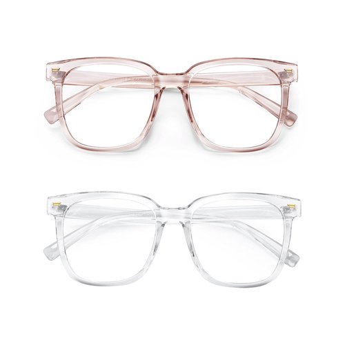 PANNER 2Pack Oversized Blue Light Blocking Glasses for Women Men Square Computer Eyeglasses Reduce Eyestrain(Clear+Apticot)
