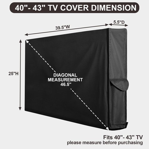 PureFit Outdoor TV Cover 43 inch Weatherproof Waterproof Outside TV Covers 40-43 inch TV Protector Enclosure for Flat Screen TVs, Fits up to 39.5"W x 25"H x 5.5"D, Black