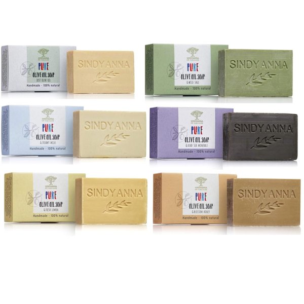SINDYANNA OF GALILEE Fair Trade Extra Virgin Olive Oil Bar Soap, Handmade, Natural, Gift Set (6 Pack Soap Set)