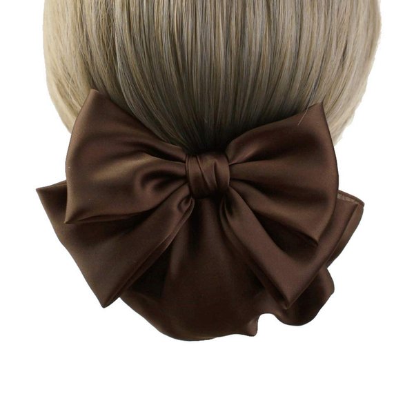 Women Hair Clip,Ribbon Barrette With Net Chignon,Professional Hair Bun Cover, Black Bun Cover Hair Tie, Barrettes Net Snood Hairnet Bow Bow-knot Decor Hair Clip Hairnet，Brown