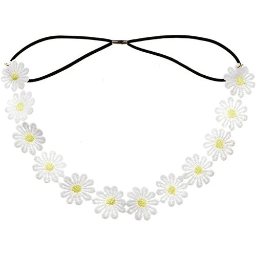 Daisy Flower Headband Sunflower Hippies Crown Hair Wreath Bohemian Floral Headpiece for Spring Tourism Wedding Festivals Party and Celebration, White