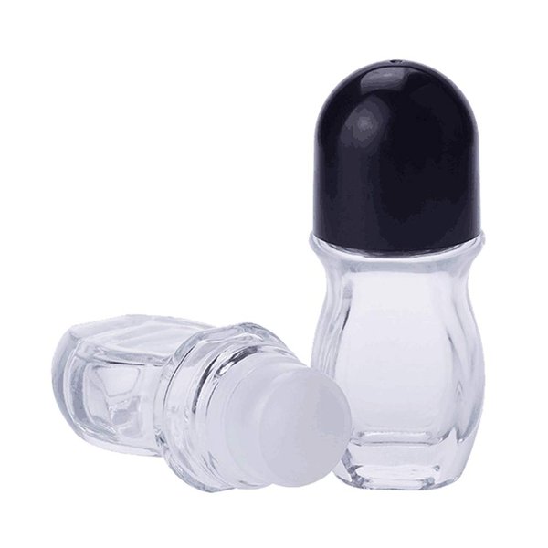 2Pcs 50ml/1.69oz Clear Refillable Glass Roll-On Deodorant Bottles Empty Essential Oils Roller Bottles Containers With Plastic Roller Ball and Black Cap For Deodorant Lip Oil Massage Oil Aromatherapy