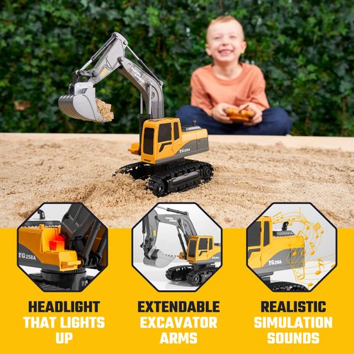 Remote Control Excavator Toys for Boys with Extra Rechargeable Batteries for Long Lasting Fun - 1:24 Scale Excavator RC Construction Vehicle Toys - Realistic Construction Toys - Best Gift for Kids 3-7