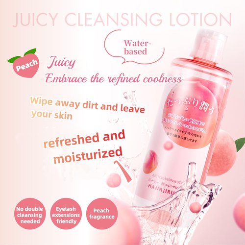 HANAJIRUSHI Cleansing Lotion | PeachScent | Sensitive Skin | Water Cleansing | Makeup Remover | Eye Makeup Remover (12.8 fl oz)