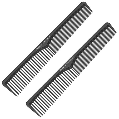 Styling Comb (2 Pack) | Professional 7 Inch Black Carbon Fiber Anti Static Chemical And Heat Resistant Comb For All Hair Types | Fine and Wide Tooth Comb For Men and Women | By Bardeau Essentials