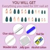 24Pcs Green Press on Nails Almond, Acrylic Press on Nails medium Nued Fake/False Nails with leaf Press ons Designs Artificial Nails Stick on Nails For Women Girls