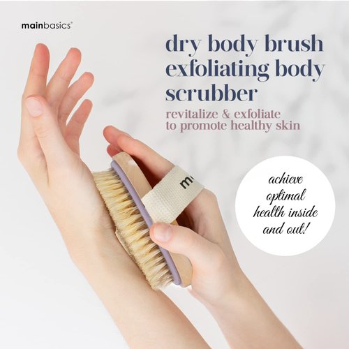 MainBasics Dry Brush | Dry Brushing Body Brush for Lymphatic Drainage, Dry Skin, Cellulite, Blood Circulation with Natural Bristles Exfoliating Body Scrubber for Flawless Skin