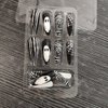 Halloween Horror Ghost Press on Nails Long Pointed Fake Nails Black White Stripe Spider Web Halloween Nail Art Designs Full Cover Glue on Nails Glossy Reusable Artificial False Nails for Women 24Pcs