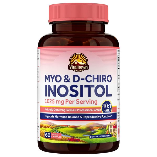 Vitalitown Inositol Supplement for Women, Myo-Inositol & D-Chiro Inositol, Ideal 40:1 Ratio, Hormone Balance & Healthy Ovarian Support for Women, Vitamin B8, Vegan, 60 Capsules, No Gluten