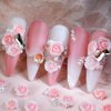 3D Pink Rose Flower Nail Charms Flower Nail Art Charms Nail Pearls Beads Flower Charms for Nails Design Rose Nail Charm Floral Nail Jewels for Nail Art Rhinestones for Nails Supply Nail Decorations