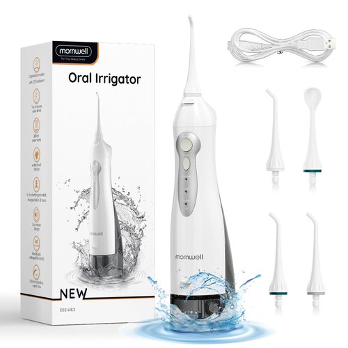 Water Flosser Cordless, Mornwell Water Flossers for Teeth - 300ML Tank and 4 Jet Tips, 3 Modes Portable Dental Oral Irrigator, Braces Care, Rechargeable Waterproof Portable Water Flosser, White