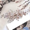 CROWN GUIDE Gold Rhinestone Bridal Hair Comb Barrette Handmade Flower Clip Pin Wedding Hair Accessories Pieces for Women Rose Gold