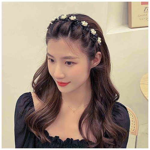 Yheakne Vintage Pearl Headband Hairbands Rhinestone Pearl Bridal Hair Hoop White Faux Pearl Hair Bands Hairpiece Crystal Pearl Wedding Hair Accessories for Women and Girls (Style A)