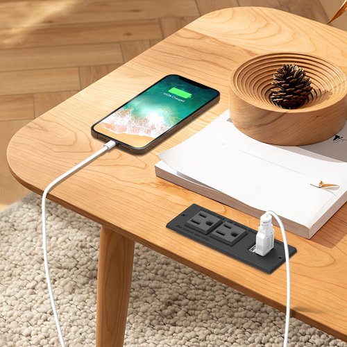 Kungfuking Recessed Power Strip Conference Recessed Outlet Desktop Power Grommet Furniture Flush Mount Desk Outlet Power Socket 2-Socket & 2-USB Ports 10 FT Extension Power Cord, ETL Listed