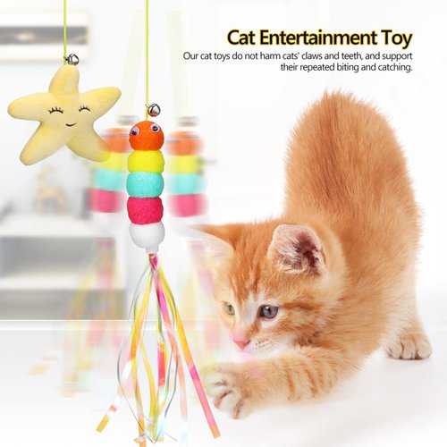 POPETPOP Door Hanging Cat Toys for Indoor Cats: 6Pcs Doorway Cat Toys Interactive Cat Toys Retractable Cat Teaser Toys Cat Mice Toys for Indoor Cats Play Chase Exercise