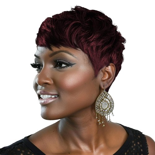 BOBCOO Short Burgundy Hair Wigs For Black Women Pixie Wig Glueless Color 99j Boy Cut Wig Short Layered Pixie Cut Burgundy Red Wig Blend No Lace Wear And Go Glueless Short Curly Red Wine Pixie Wigs