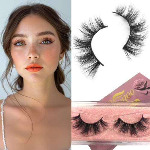 GOO GOO False Eyelashes 16mm Natural Mink Eyelashes 3D Layered Effect Siberian Fake Eyelashes Hand Made Strips Real Eyelashes Soft Reusable Make Up Eyelahses 1 Pair