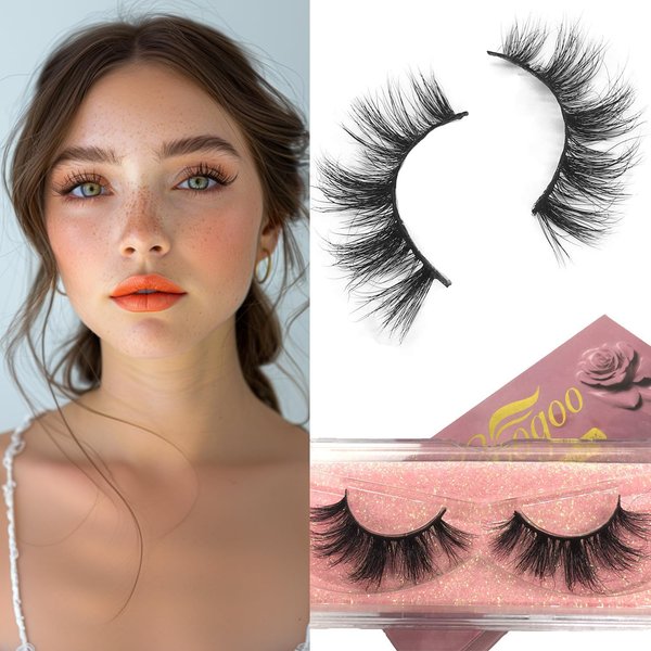 GOO GOO False Eyelashes 16mm Natural Mink Eyelashes 3D Layered Effect Siberian Fake Eyelashes Hand Made Strips Real Eyelashes Soft Reusable Make Up Eyelahses 1 Pair
