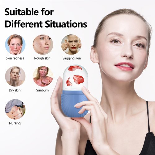 Ice Roller for Face and Eye, Silicone Ice Facial Roller Ice Holder, Face Ice Mold Skin Care, Face Icers Reusable Ice Cube Roller for Shrink Pores Anti Wrinkle Reduce Puffiness, Blue